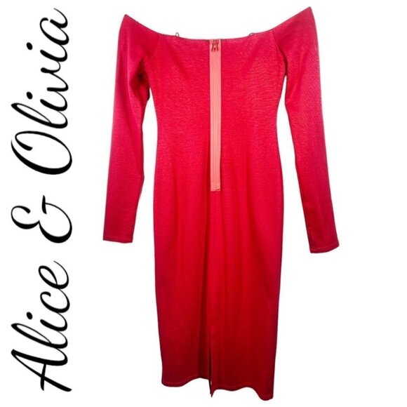 NWT ALICE & OLIVIA DORINDA RUBY RED BODYCON MIDI SHEATH DRESS XMAS NYE, SIZE 2 - Picture 5 of 13